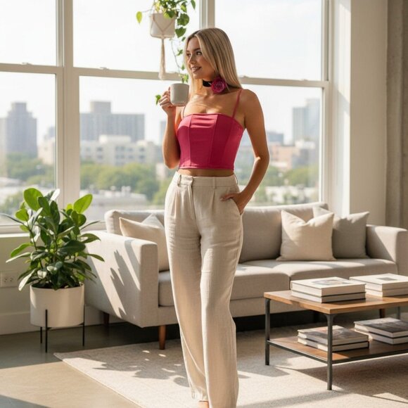 Romance Me Pink Corset Tank Top Boning Stretch Fit Adjustable Straps Cropped M - Picture 3 of 3